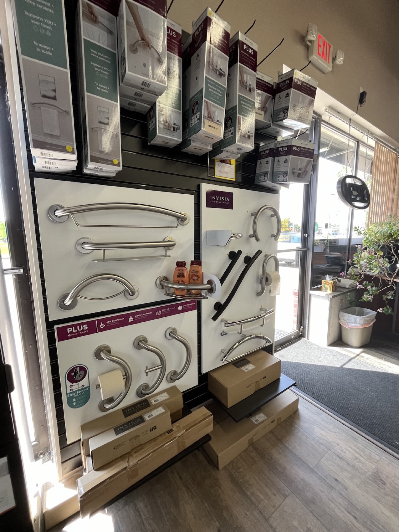 INVISIA designer grab bars and bathroom accessories display
