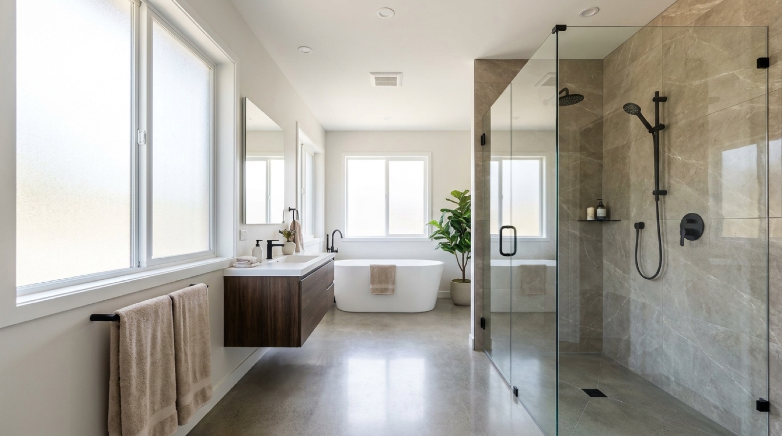 Master bathroom after: a new frameless glass walk-in shower enclosure by Fortune Shower Doors