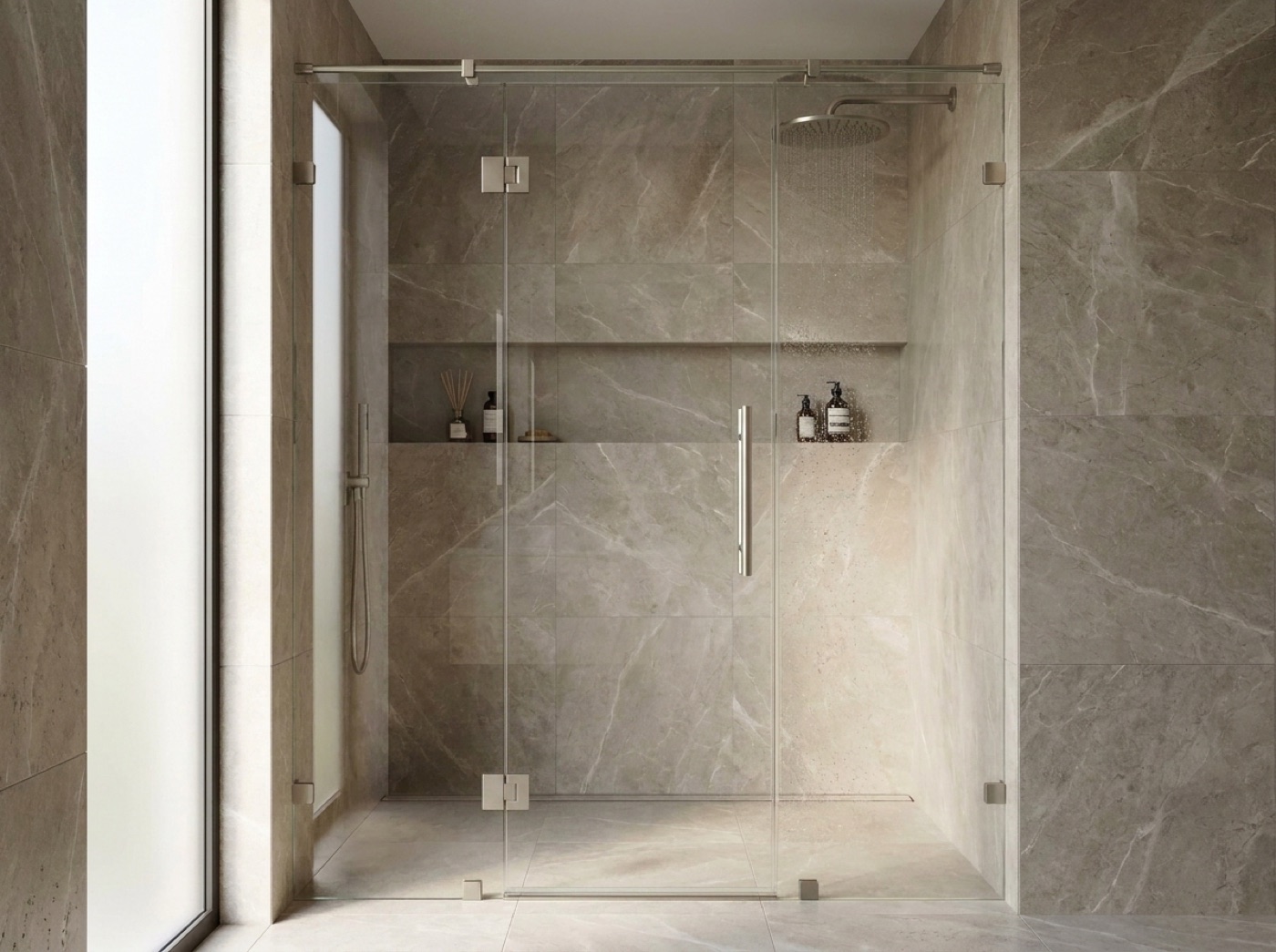 Custom glass shower enclosure installed by Fortune Shower Doors in Harrison Township, Michigan